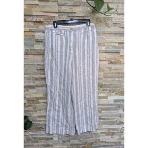 Tahari Women's Pants Wide Leg 100% Linen Tan/White Breezy Striped Size 10